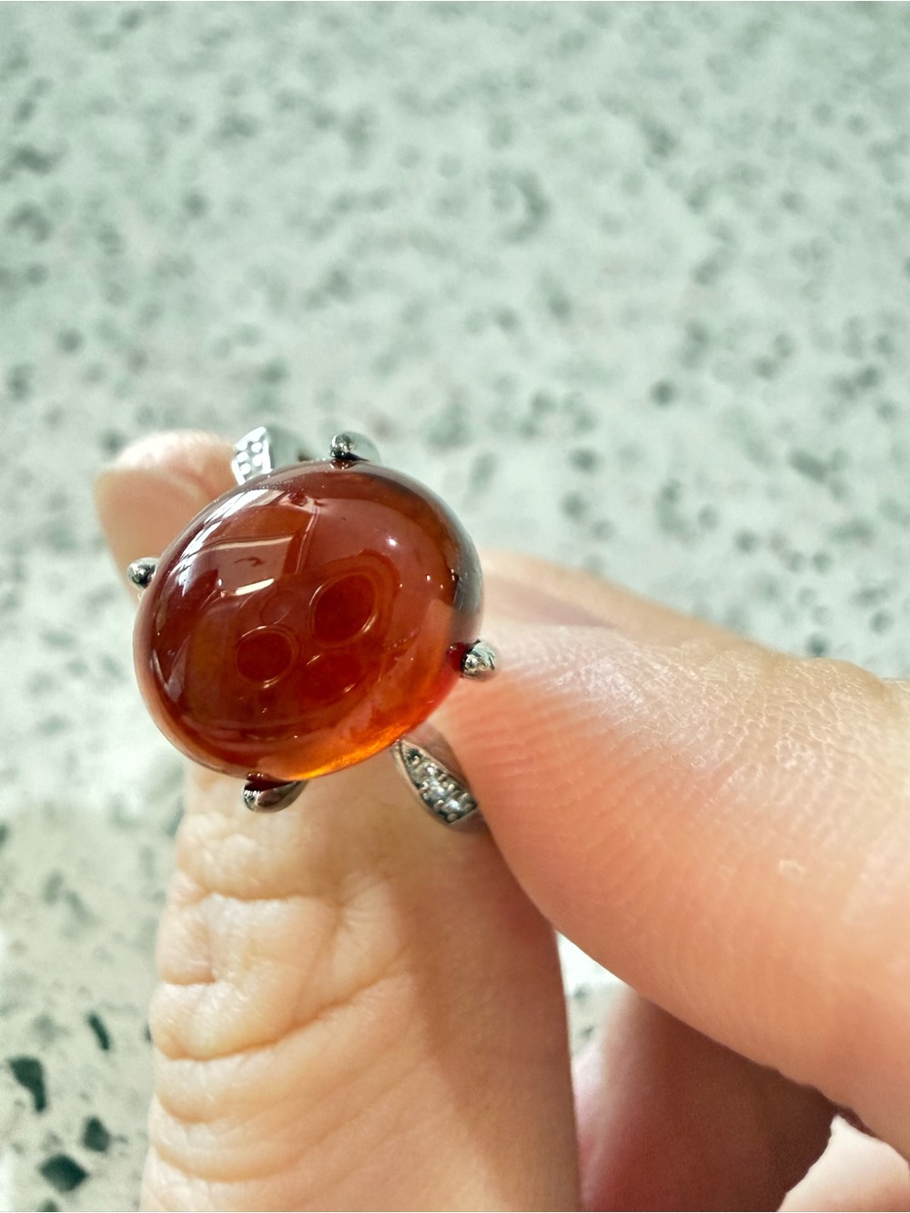 Garnet Oval Cabochon Adjustable Ring，Silver-Tone Alloy Statement Ring